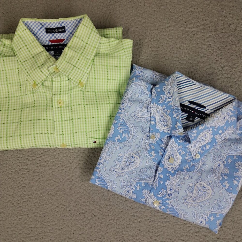 Lot Tommy Hilfiger Button Down Shirts Adult Medium Paisley Blue Office Travel